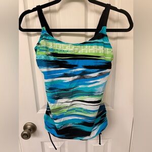 Women's Blue and Green Striped Swimsuit